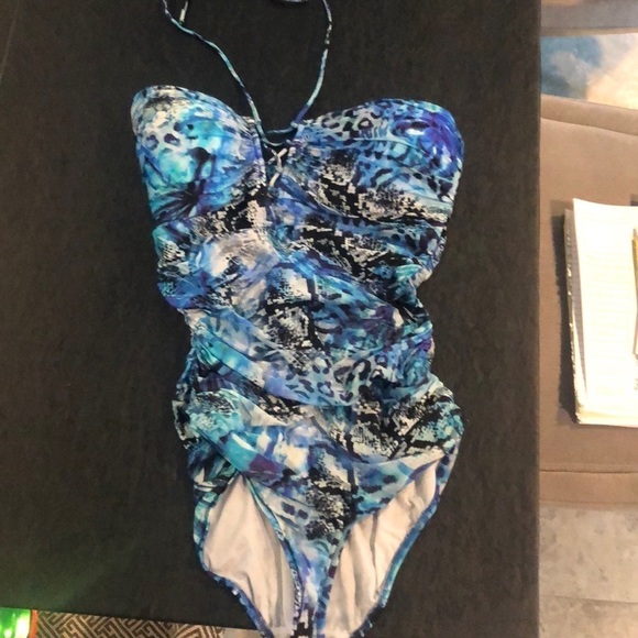 Gottex BlueBlack &White Bathing Suit & Cover Up Size 10